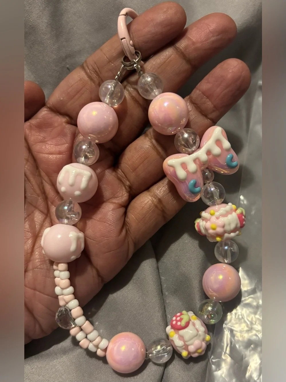 Pink Beaded Kids Keychain and Bracelet Set